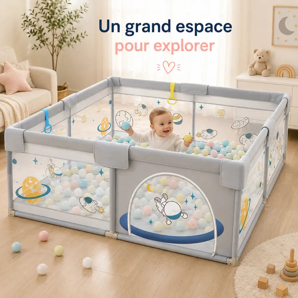 Parc bébé XXL 180×200 cm - Grand espace | Évolia