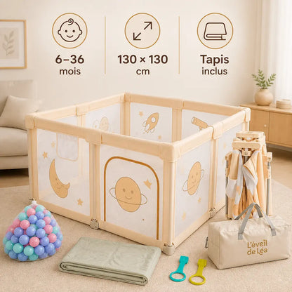 Parc bébé pliable 130×130 cm - Avec tapis | Léapark