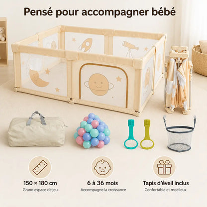 Parc bébé pliable 150×180 cm - Grand espace | Léavio