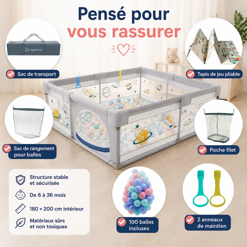 Parc bébé XXL 180×200 cm - Grand espace | Évolia