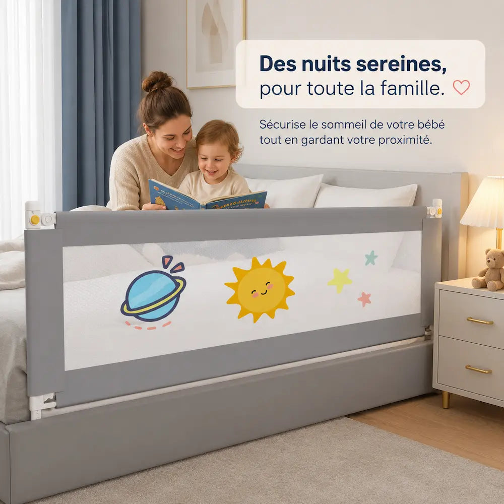 Barrière de lit pour bébé système solaire - Réglable | LéaSafe